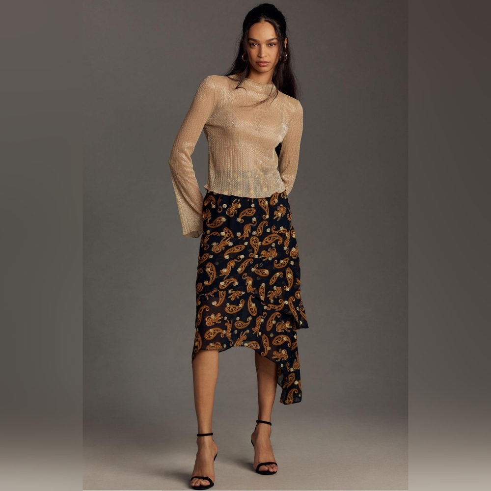 Anthropologie Farm Rio Midi Skirt Size Small Wild Cat Print